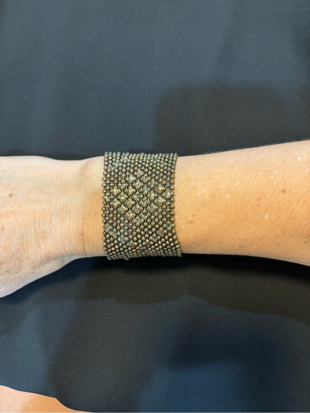 Beaded Wide Cuff Bracelet in Metallic Bronze